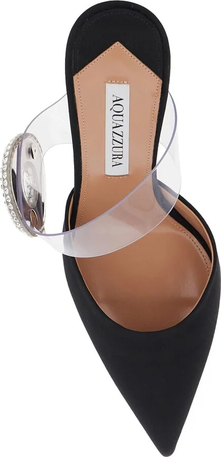 Black Slingback Mules With Crystal Embellishment And Transparent Strap In Suede Woman - Image 4