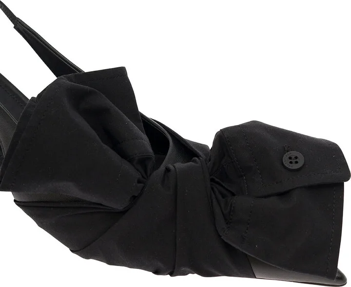 Black Slingback Pumps With Knot Detail In Leather And Cotton Woman - Image 4