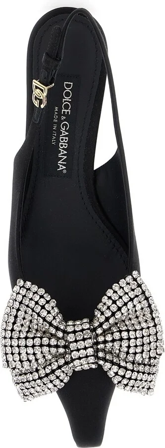 Black Slingback Pumps With Rhinestone Bow Detail In Silk Blend Woman - Image 4