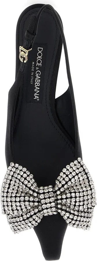 Black Slingback Pumps With Rhinestone Bow Detail In Silk Blend Woman - Image 4