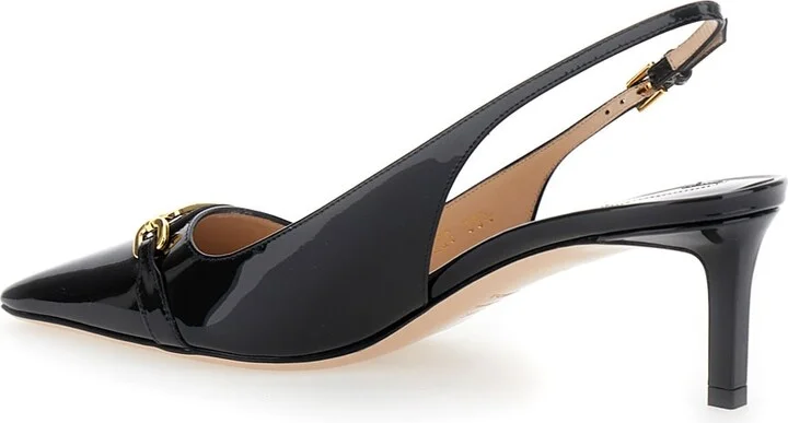 Black Slingback Pumps With T Logo Detail In Patent Leather Woman - Image 3