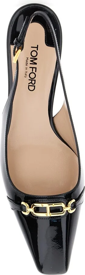 Black Slingback Pumps With T Logo Detail In Patent Leather Woman - Image 4