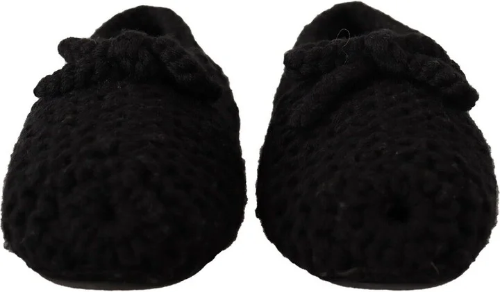 Black Slip On Ballerina Flats Wool Knit Women's Shoes - Image 2