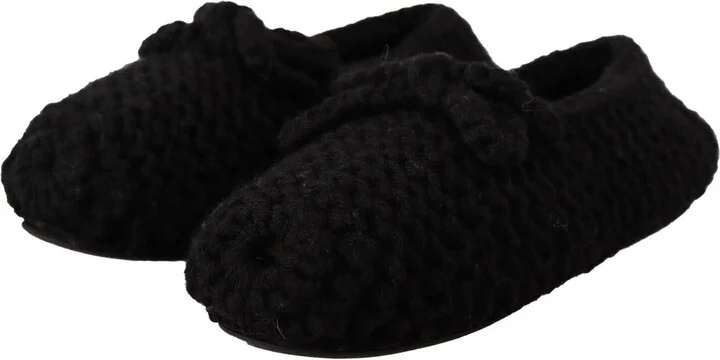 Black Slip On Ballerina Flats Wool Knit Women's Shoes - Image 3