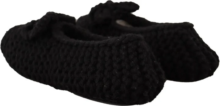 Black Slip On Ballerina Flats Wool Knit Women's Shoes - Image 4