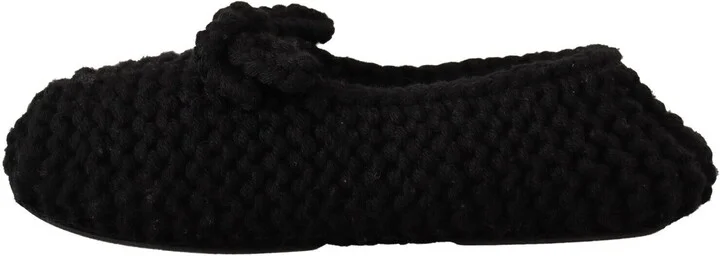 Black Slip On Ballerina Flats Wool Knit Women's Shoes - Image 5