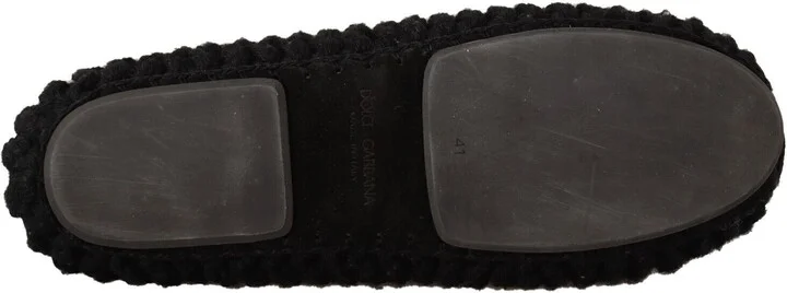Black Slip On Ballerina Flats Wool Knit Women's Shoes - Image 6