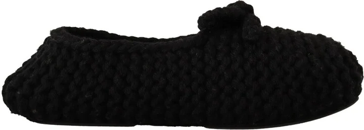 Black Slip On Ballerina Flats Wool Knit Women's Shoes