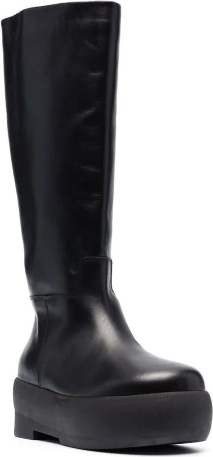 Black Slip-On Boots With Platform In Smooth Leather Woman - Image 2