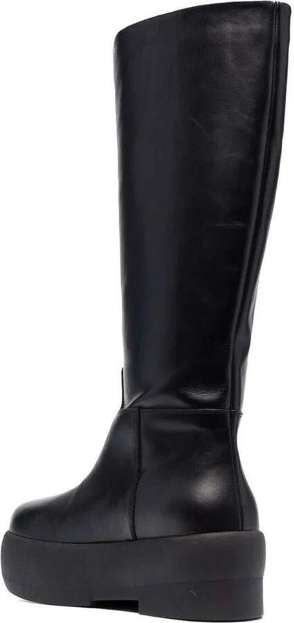 Black Slip-On Boots With Platform In Smooth Leather Woman - Image 3