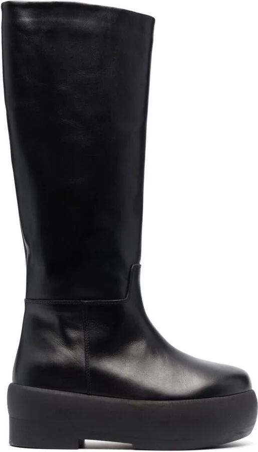 Black Slip-On Boots With Platform In Smooth Leather Woman