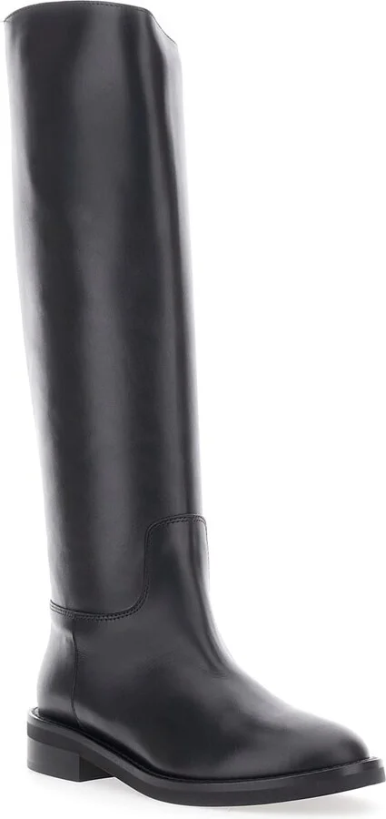 Black Slip-on Boots With Round Toe In Leather Woman - Image 2