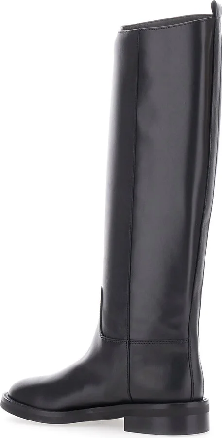 Black Slip-on Boots With Round Toe In Leather Woman - Image 3