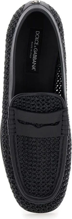 Black Slip-on Loafers In Woven Rafia Man - Image 4