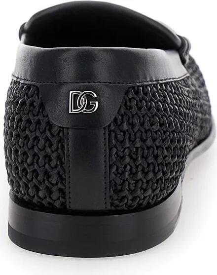 Black Slip-on Loafers In Woven Rafia Man - Image 5