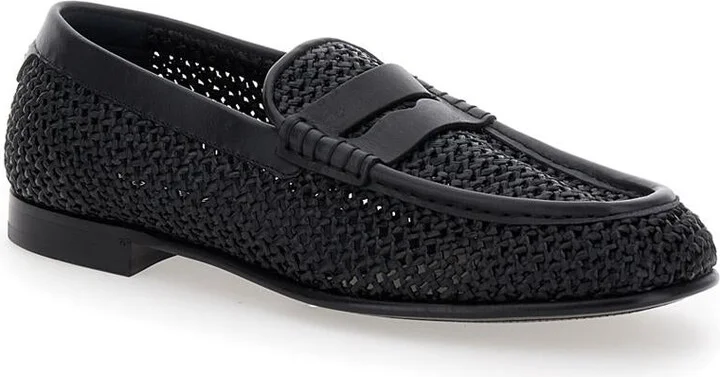 Black Slip-On Loafers In Woven Rafia Man - Image 2
