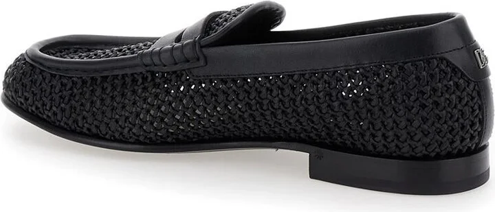 Black Slip-On Loafers In Woven Rafia Man - Image 3