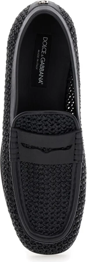 Black Slip-On Loafers In Woven Rafia Man - Image 4