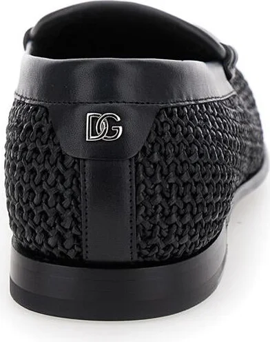 Black Slip-On Loafers In Woven Rafia Man - Image 5