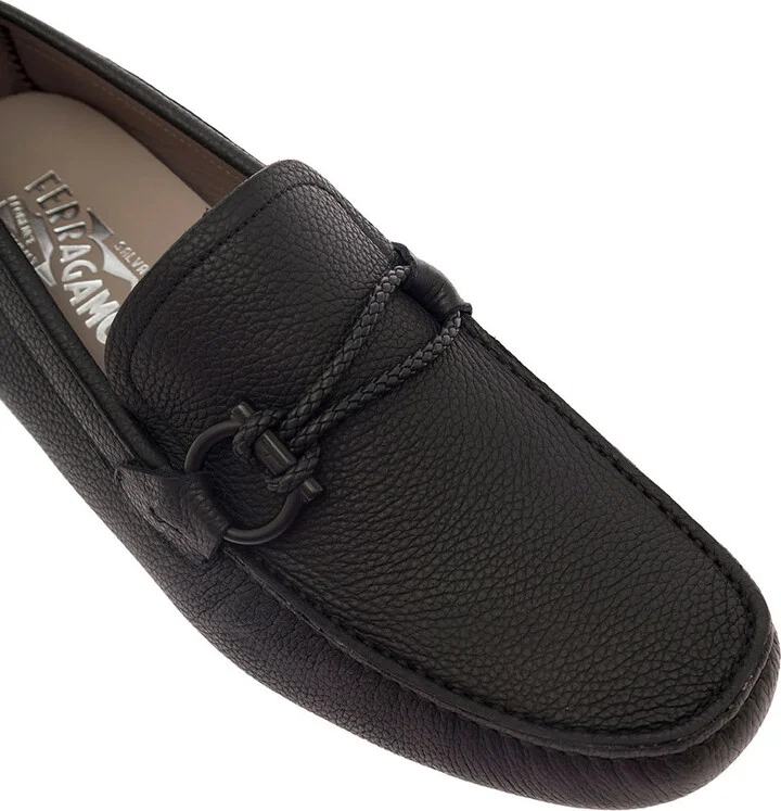 Black Slip-on Loafers With Gancini Detail In Hammered Leather Man - Image 4