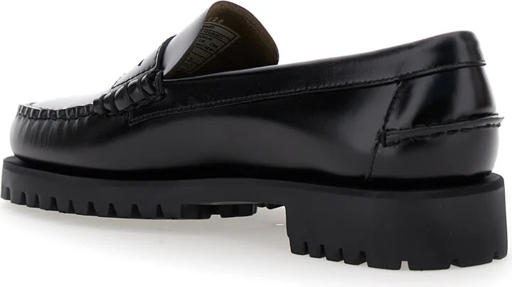 Black Slip-on Loafers With Lug Sole In Leather Woman - Image 3