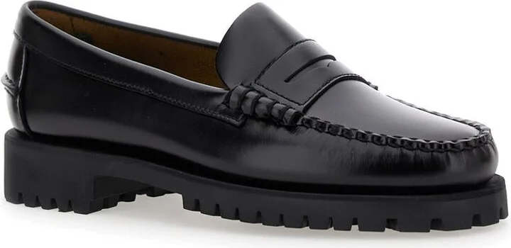 Black Slip-On Loafers With Lug Sole In Leather Woman - Image 2