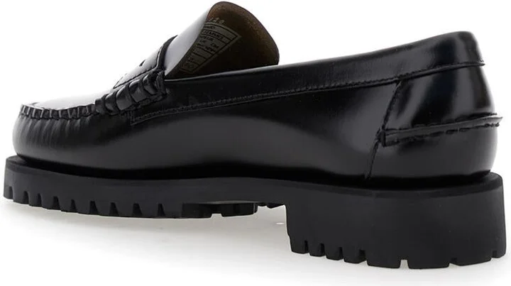 Black Slip-On Loafers With Lug Sole In Leather Woman - Image 3
