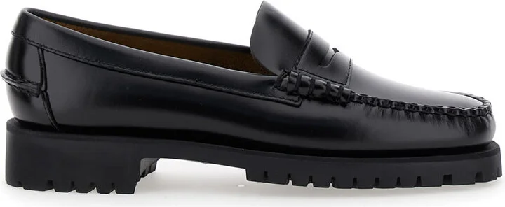 Black Slip-on Loafers With Lug Sole In Leather Woman
