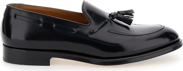 Black Slip-On Loafers With Tassel Detail In Smooth Leather Man