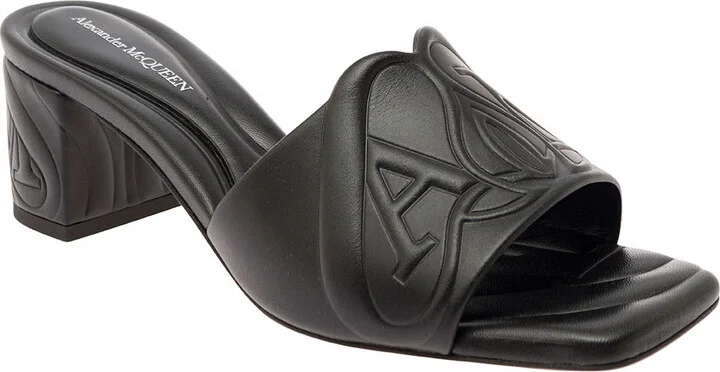 Black Slip-on Sandals With Embossed Logo In Padded Leather Woman - Image 2