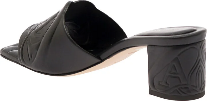 Black Slip-on Sandals With Embossed Logo In Padded Leather Woman - Image 3