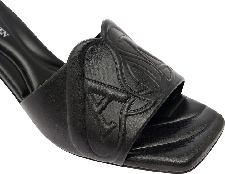 Black Slip-on Sandals With Embossed Logo In Padded Leather Woman - Image 4