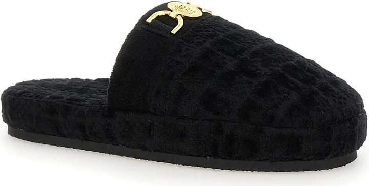 Black Slippers With Logo Plaque In Fabric Man