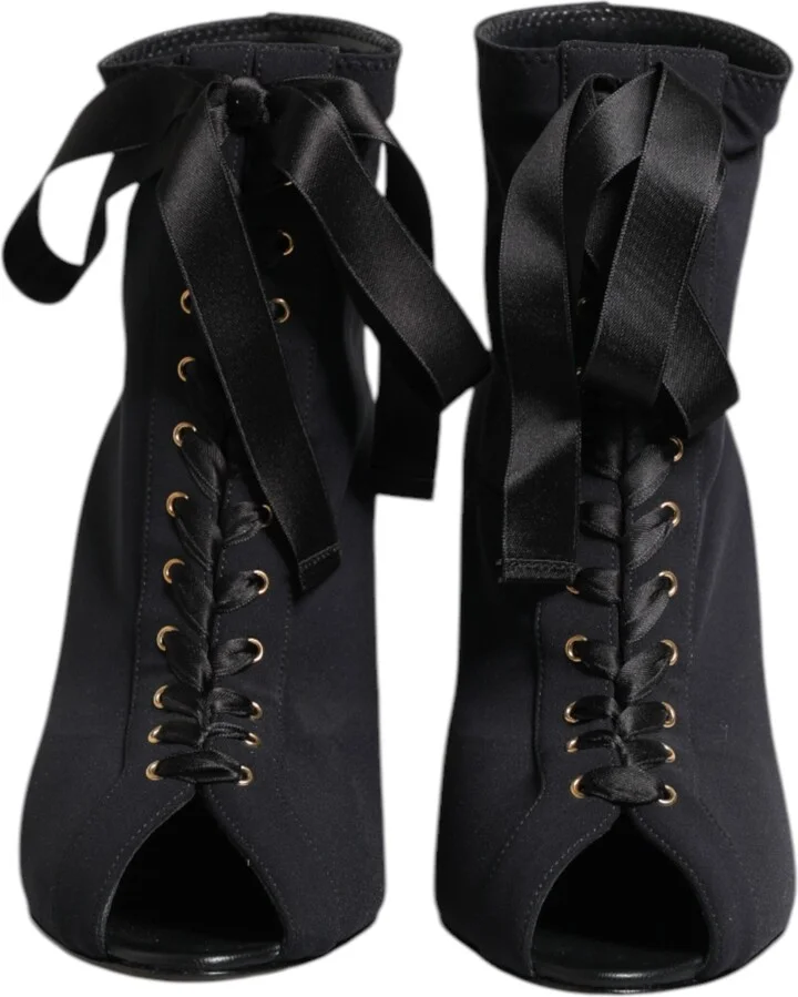 Black Stiletto Heels Lace Up Boots Women's Shoes - Image 2