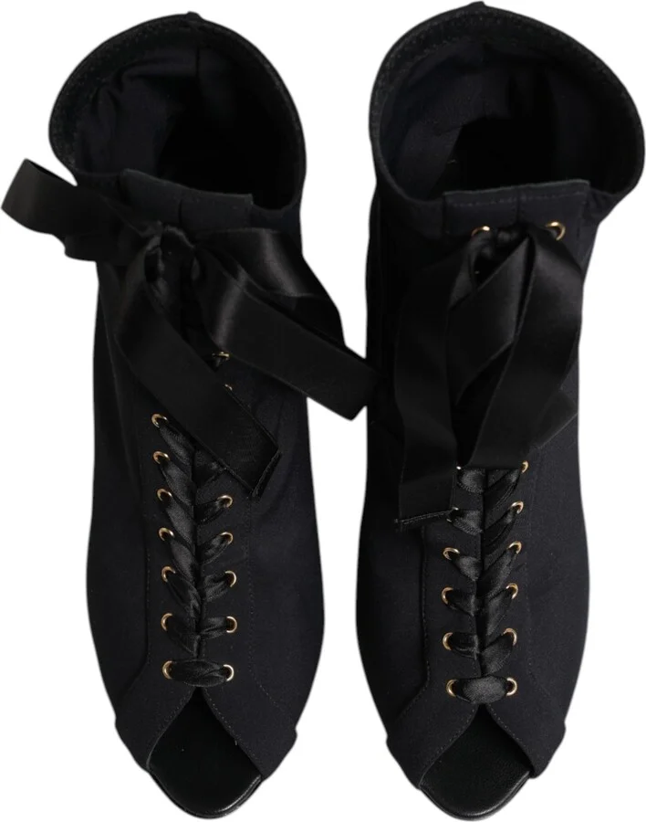 Black Stiletto Heels Lace Up Boots Women's Shoes - Image 3