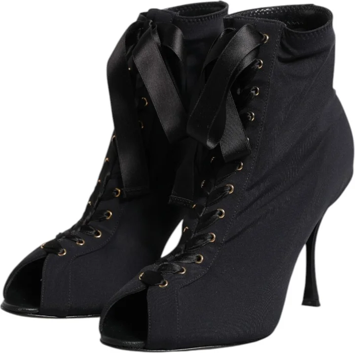 Black Stiletto Heels Lace Up Boots Women's Shoes - Image 4