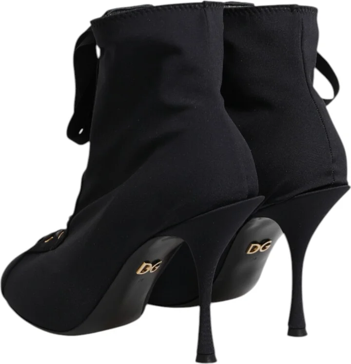 Black Stiletto Heels Lace Up Boots Women's Shoes - Image 5