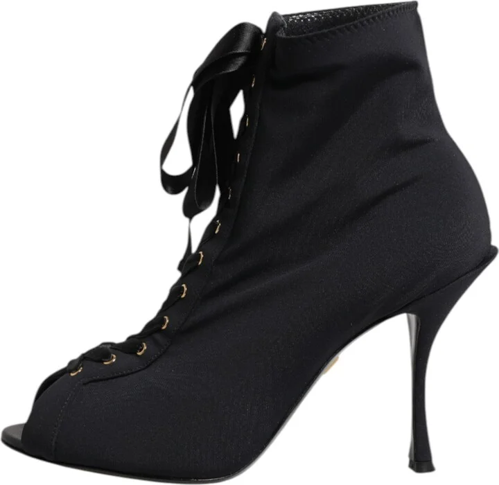 Black Stiletto Heels Lace Up Boots Women's Shoes - Image 6