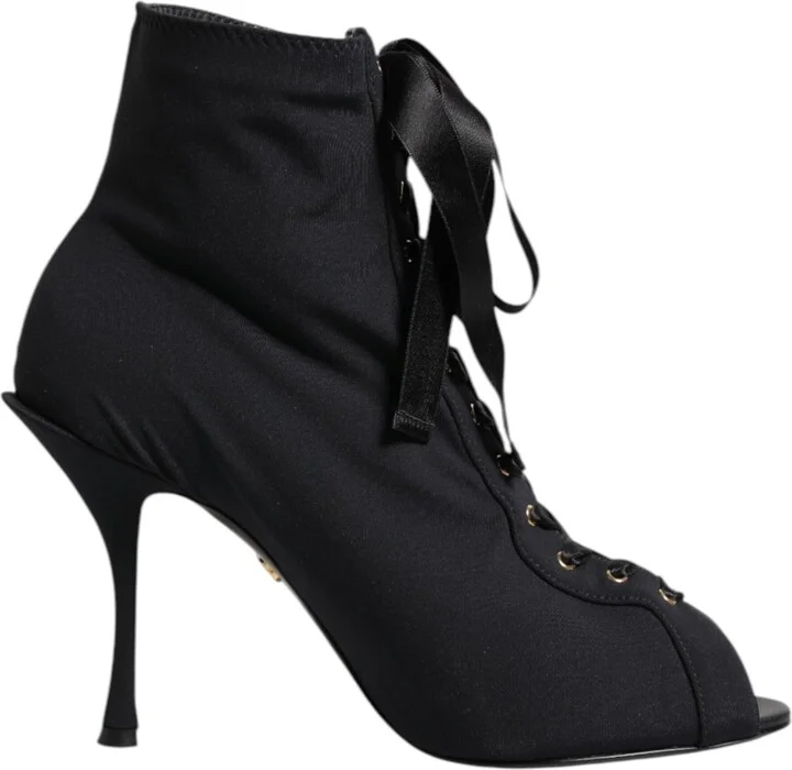 Black Stiletto Heels Lace Up Boots Women's Shoes