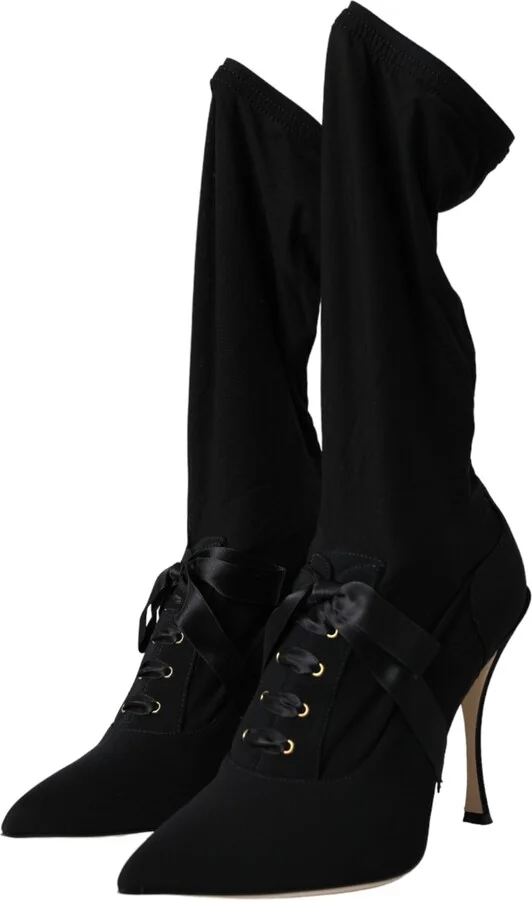 Black Stiletto Heels Mid Calf Boots Women's Shoes - Image 3