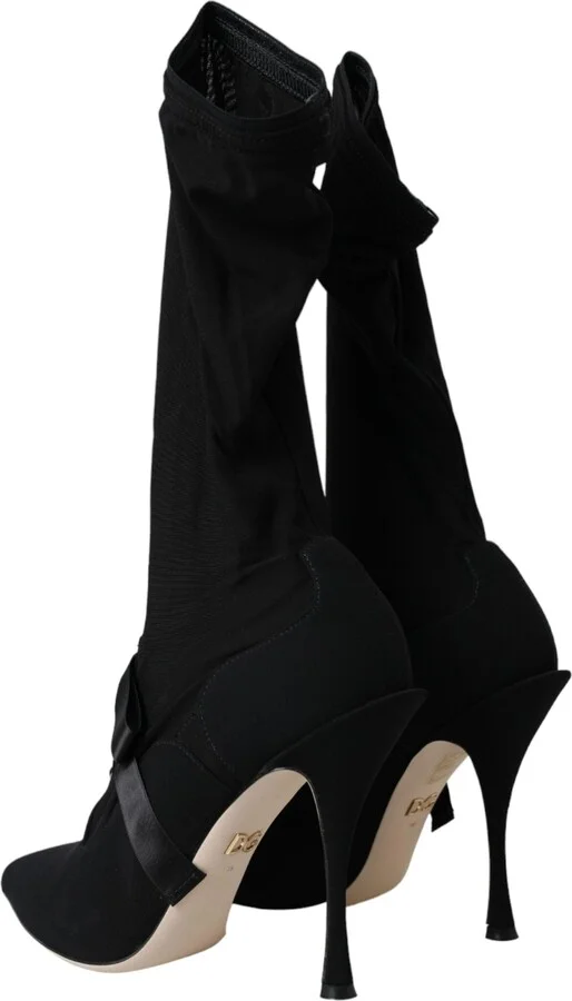 Black Stiletto Heels Mid Calf Boots Women's Shoes - Image 4