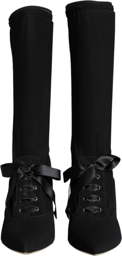 Black Stiletto Heels Mid Calf Boots Women's Shoes - Image 2