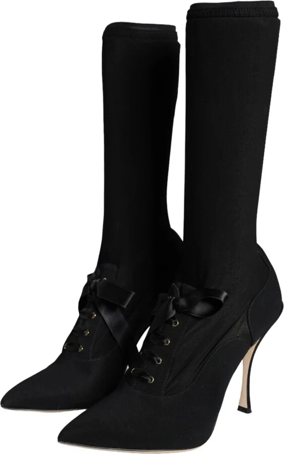 Black Stiletto Heels Mid Calf Boots Women's Shoes - Image 3