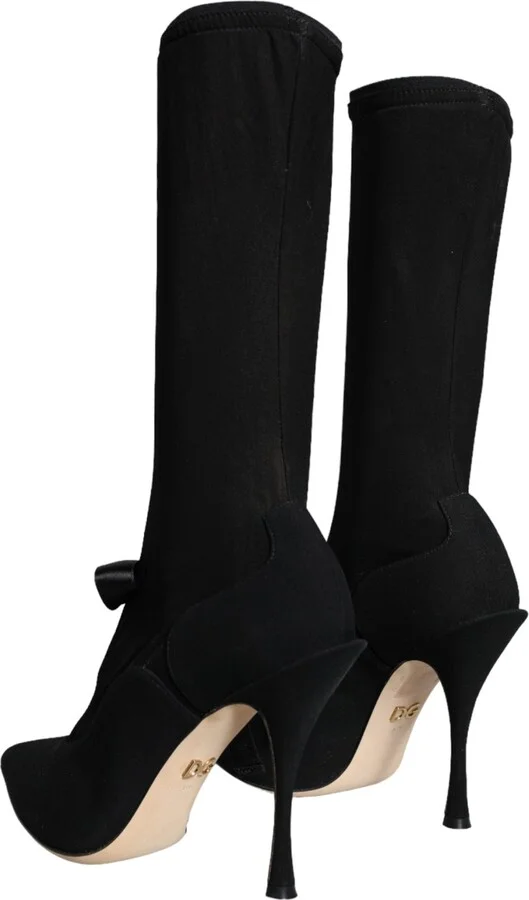 Black Stiletto Heels Mid Calf Boots Women's Shoes - Image 4