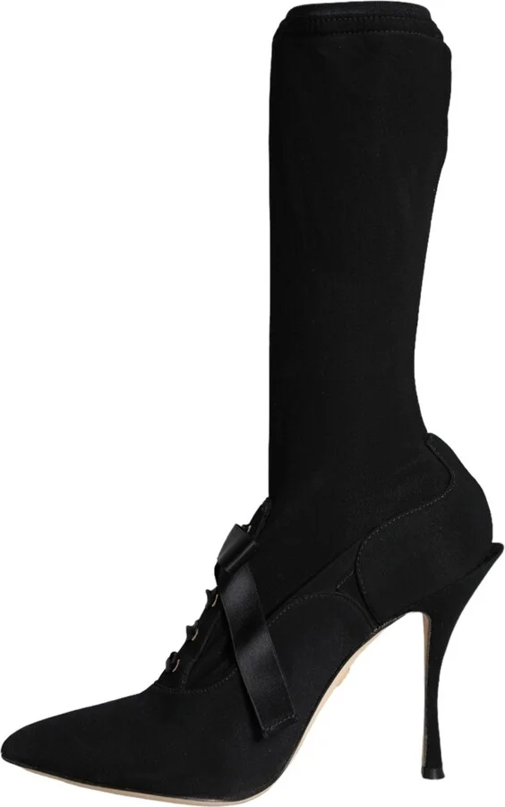 Black Stiletto Heels Mid Calf Boots Women's Shoes - Image 5