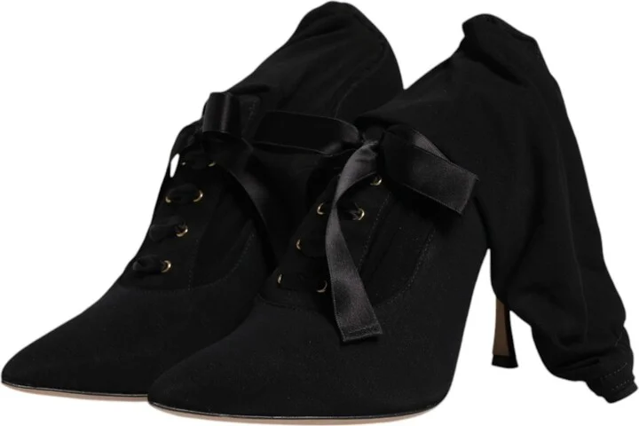 Black Stiletto Heels Mid Calf Boots Women's Shoes (Pre-Owned) - Image 4