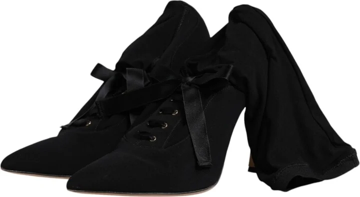 Black Stiletto Heels Mid Calf Boots Women's Shoes (Pre-Owned) - Image 4