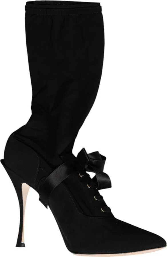 Black Stiletto Heels Mid Calf Boots Women's Shoes (Pre-Owned)
