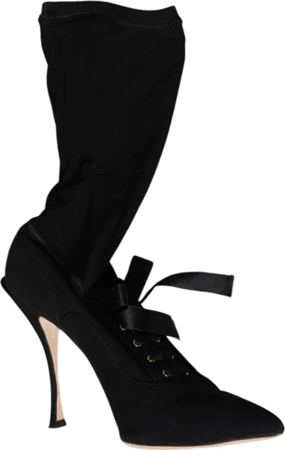 Black Stiletto Heels Mid Calf Boots Women's Shoes (Pre-Owned)