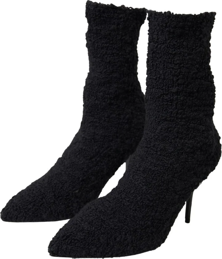 Black Stiletto Heels Mid Calf Women's Boots - Image 2